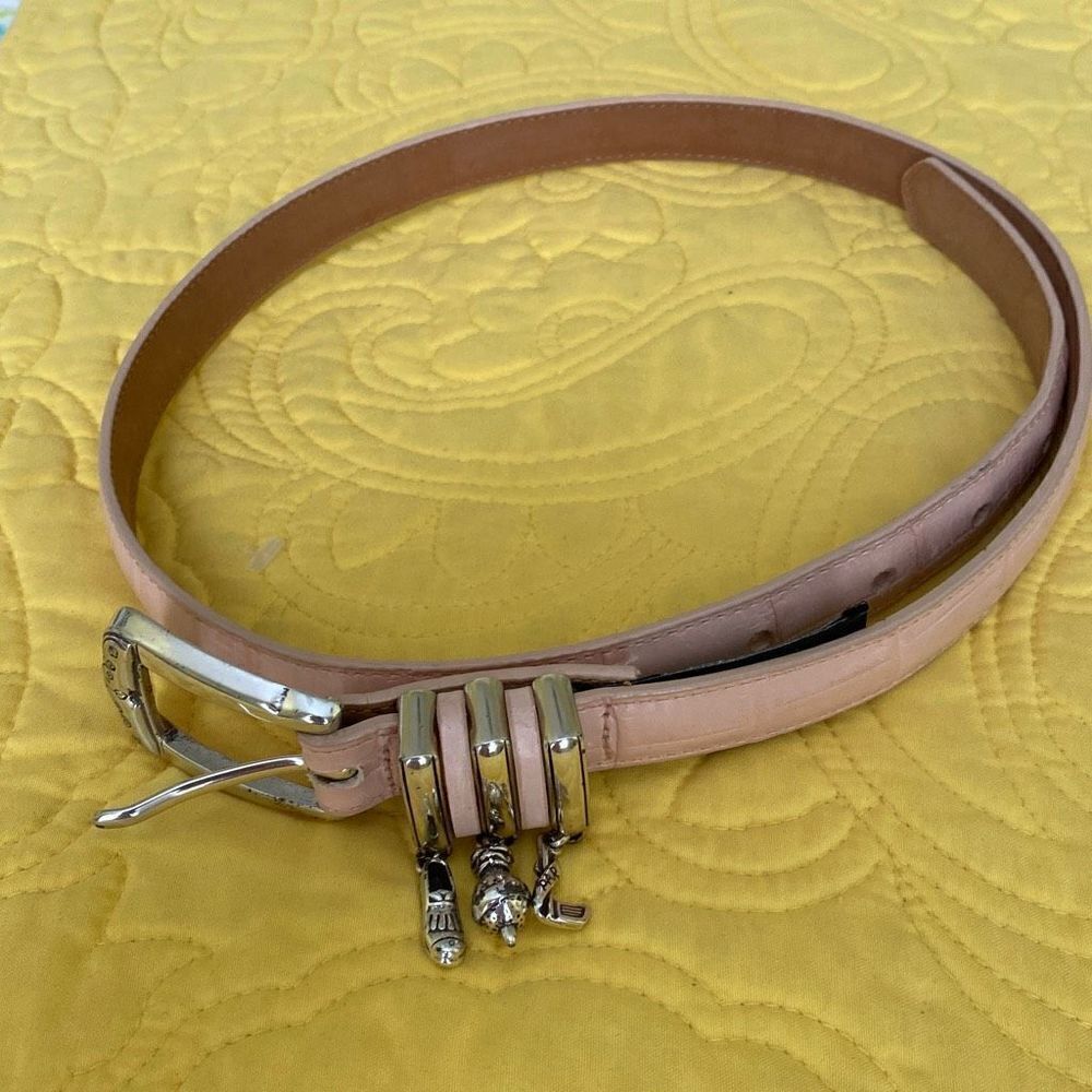 BRIGHTON B30237 Pink Embossed Moc Croc Leather Belt with Silver Golf Charms, M 3